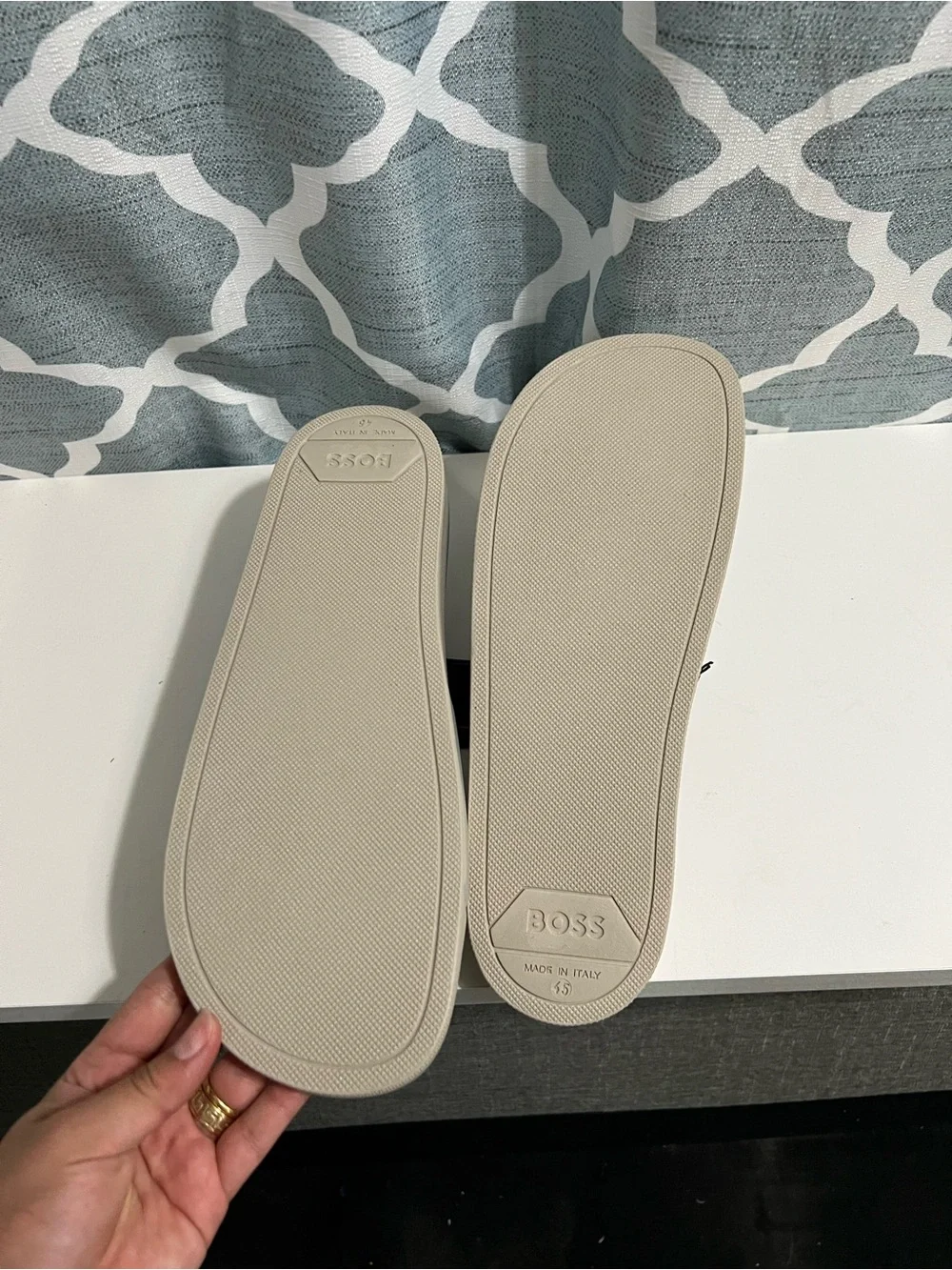 Hugo Boss Light Gray Slide Sandals with NBA Red & Blue Logo Patch